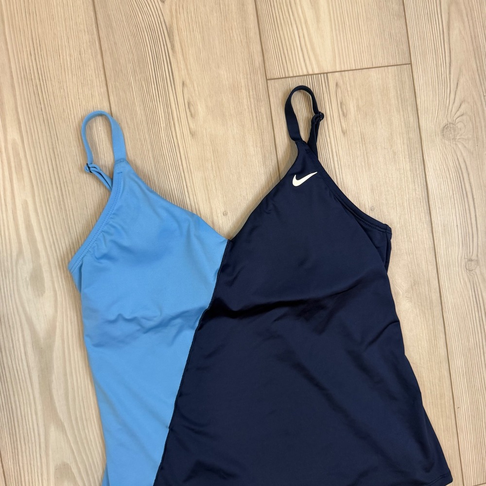 Nike Womens Colorblock Tankini Swim Top Navy Light Blue NESSF295 Size L - Picture 2 of 12